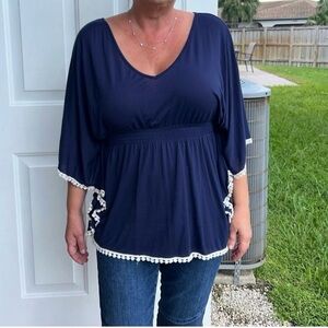 Designer Annabelle Top Navy Blue + Crochet Trimming Medium